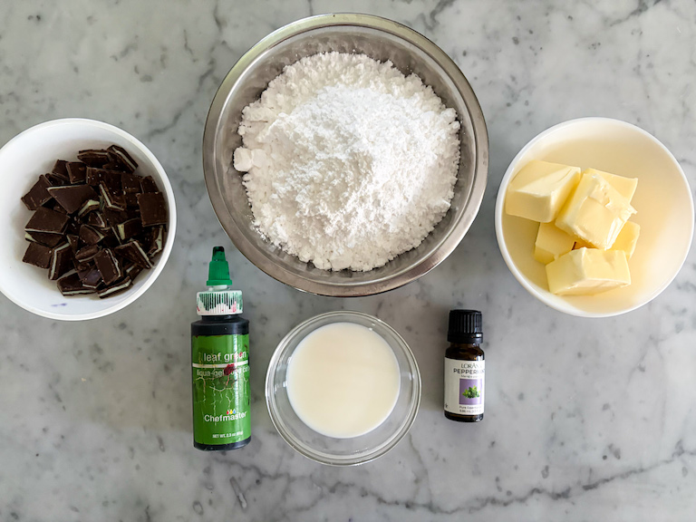 Mint buttercream ingredients