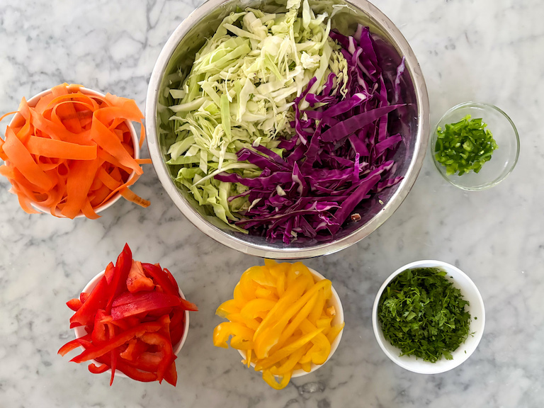 Vegetables for making rainbow coleslaw