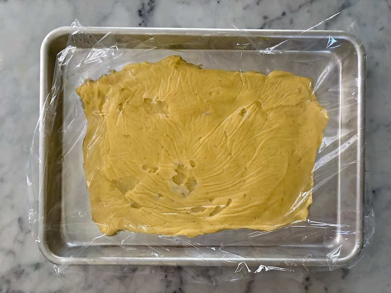 pastry cream on a tray