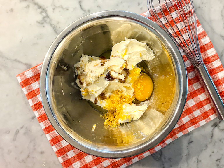 Mascarpone cheese filling in a metal bowl