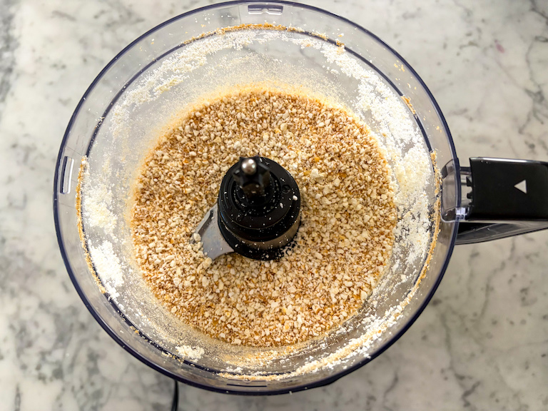 crushed popcorn in a food processor