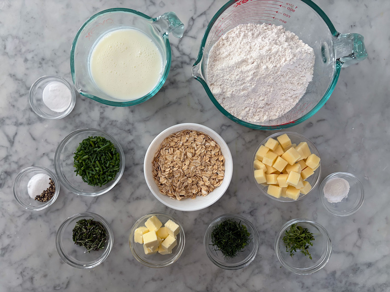 ingredients for making cheddar and herb soda bread