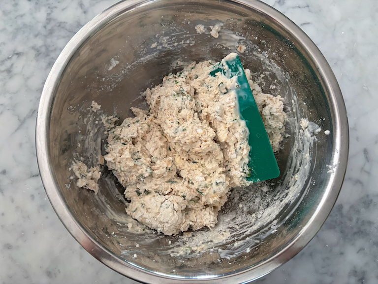 bench scraper mixing soda bread dough