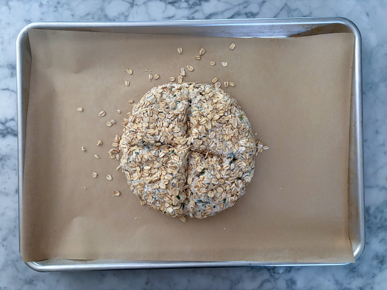 soda bred loaf on a tray before baking