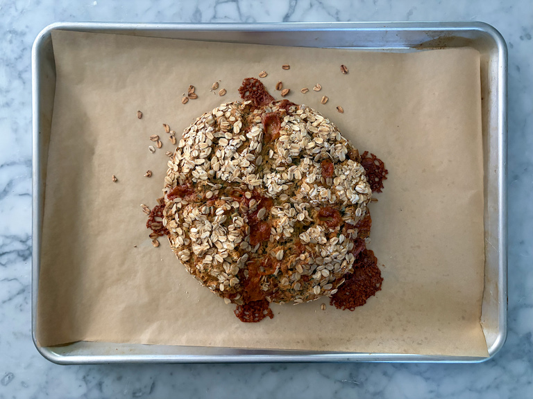 cheddar herb soda bread after baking