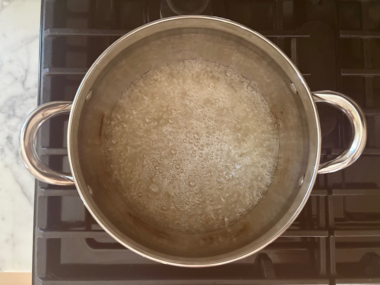 sugar syrup simmering on the stovetop