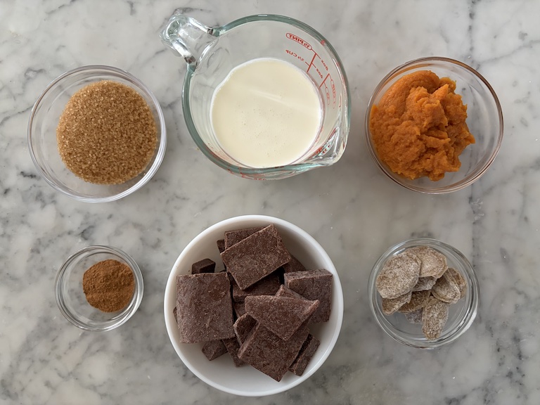 ingredients for making milk chocolate pumpkin spice truffles