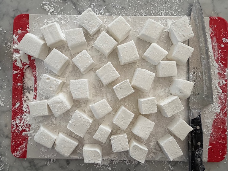 prosecco marshmallows and a sharp chef's knife