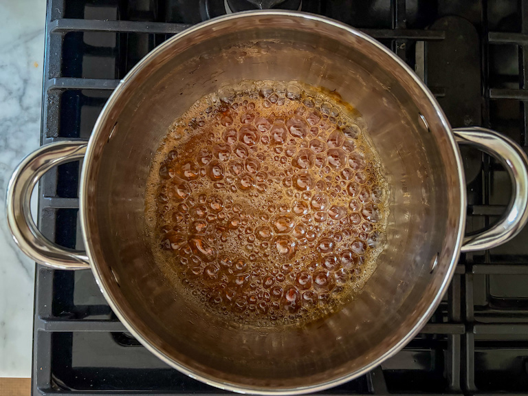 caramel cooking in a stock pot