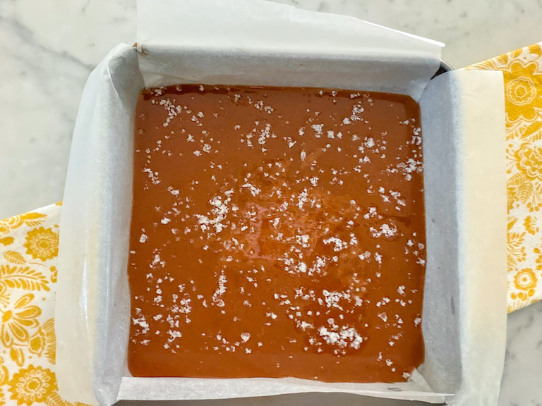 pan of caramel sprinkled with sea salt