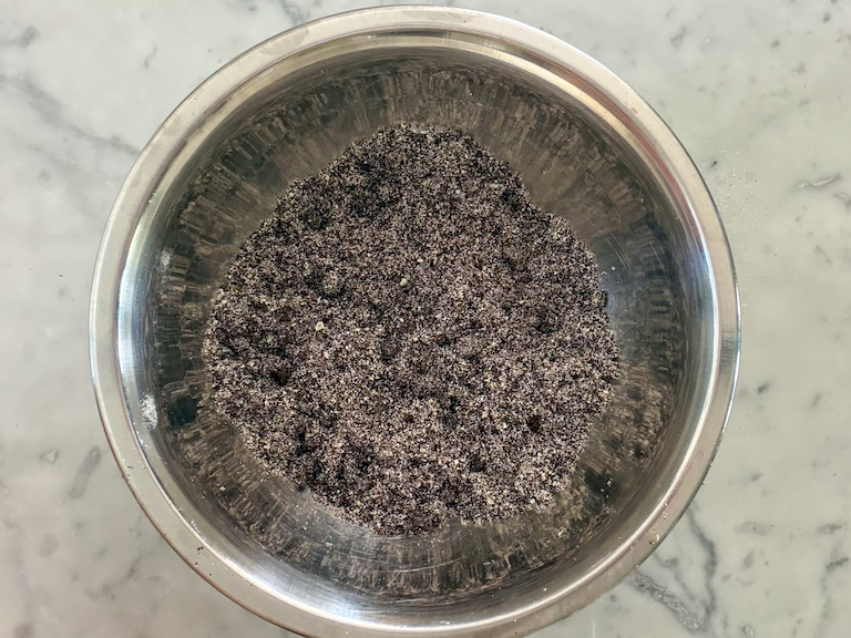 oreo and dry milk powder coating in a bowl
