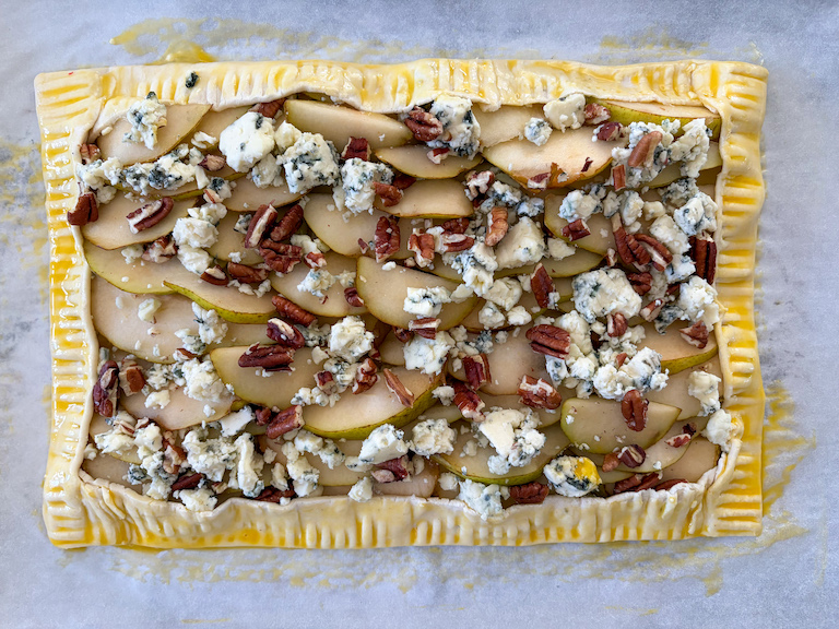 pear and blue cheese tart before baking