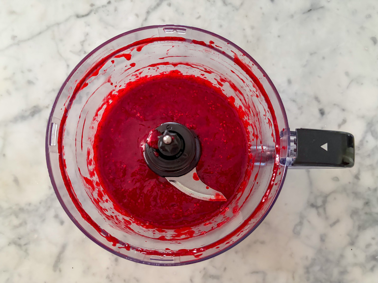 raspberry puree in a food processor
