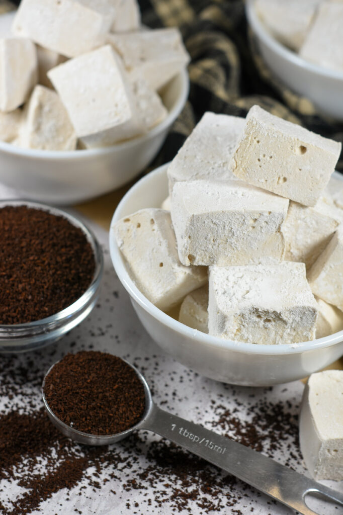a dish of coffee marshmallows