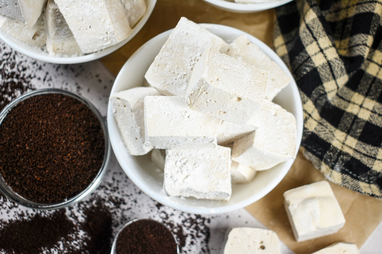 a dish of coffee marshmallows