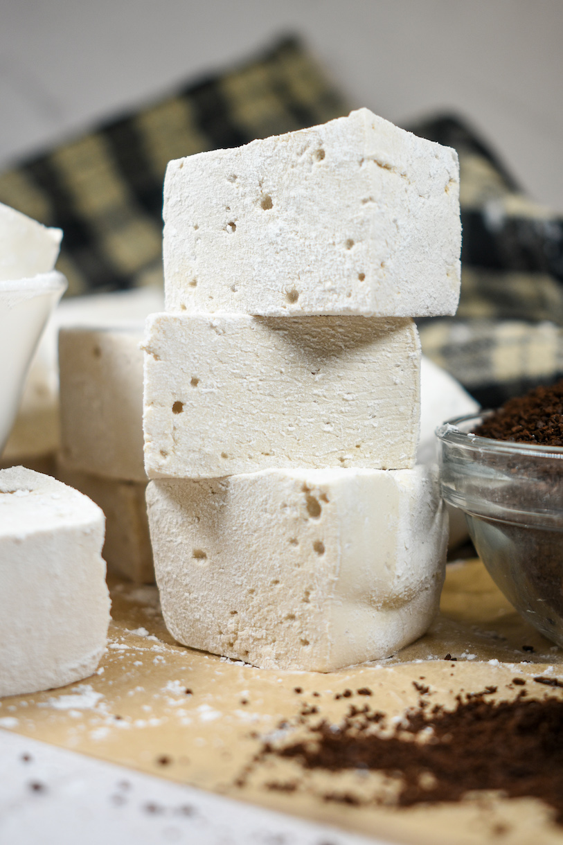 a stack of homemade coffee marshmallows