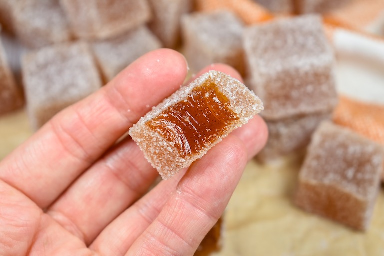 hand holding an apple cider gummy
