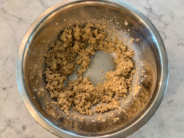 butter and sugars in a mixing bowl