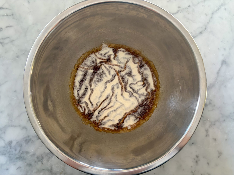 gelatin and coffee in a metal bowl