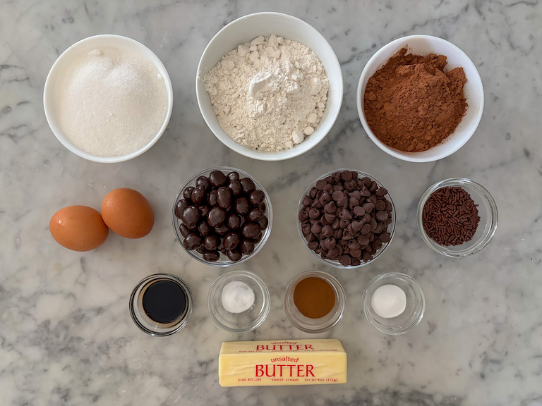 ingredients for making chocolate espresso cookies