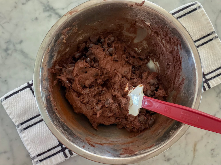 chocolate cookie dough in a bowl