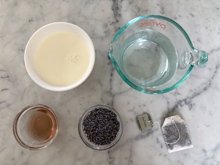 ingredients for making a lavender London fog