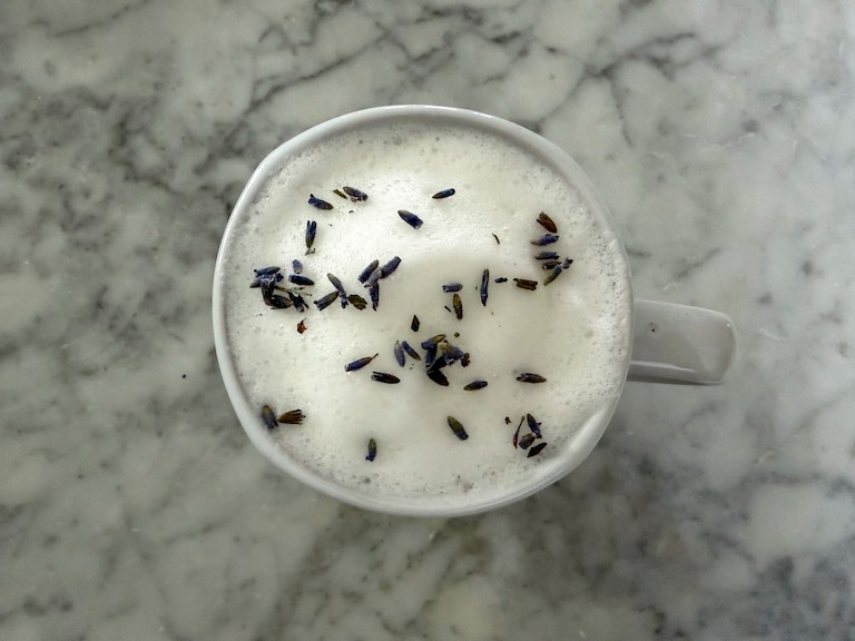 lavender london fog with lavender buds on top