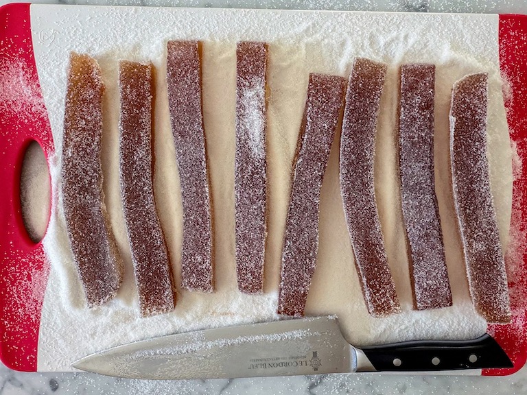 cutting gummy candy into slices