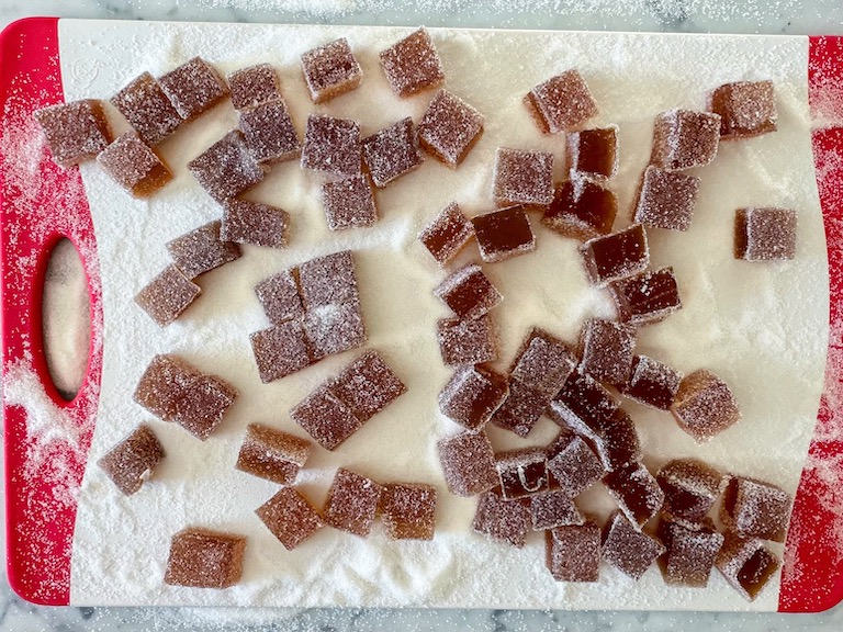 cutting apple cider gummies into squares