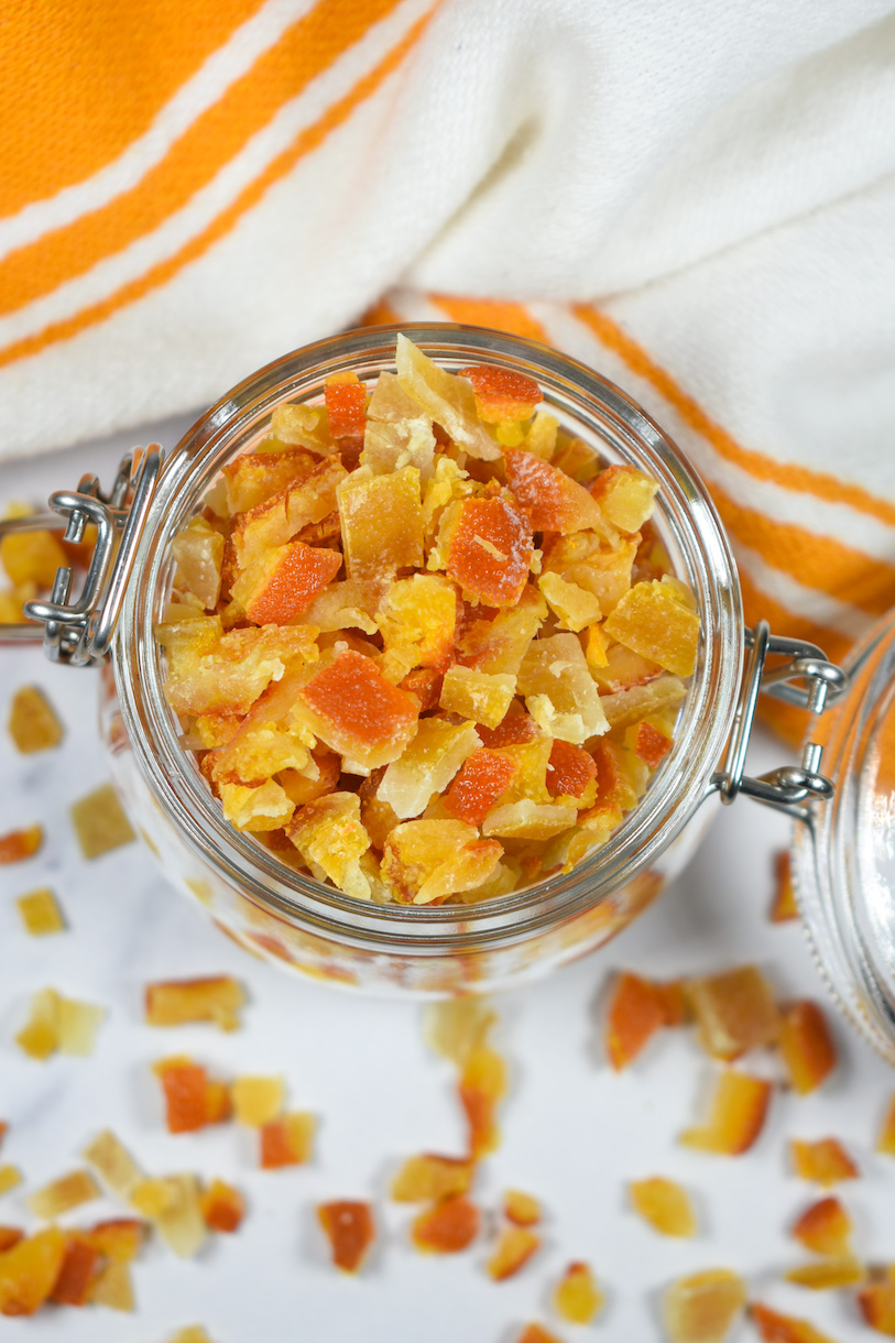 mixed peel in a small glass jar